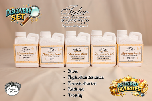 Tyler Candle Co. Glamorous Wash discovery set extended favorites at Cowgirls & Lace