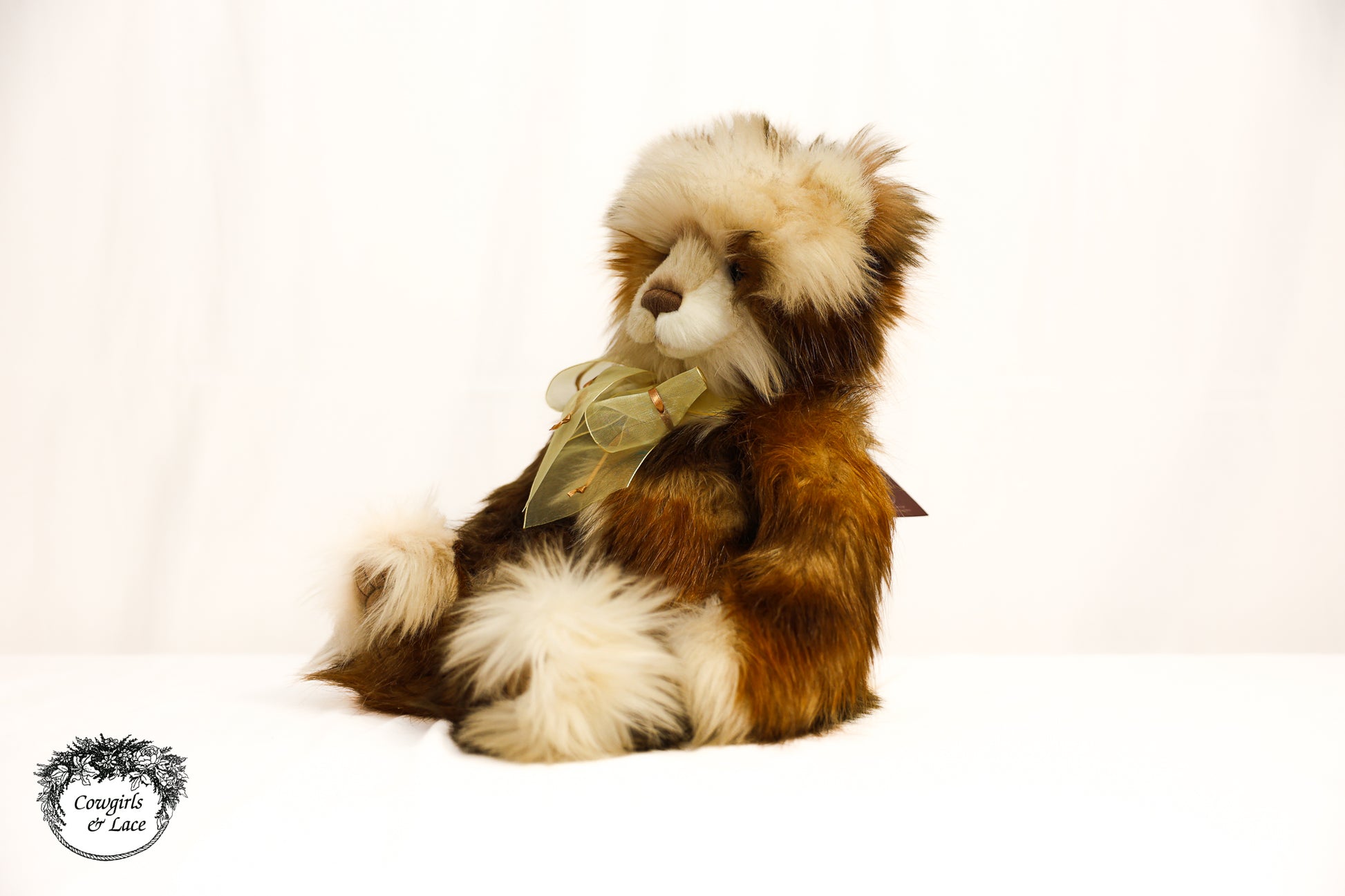 Annie Versary teddy bear by Charlie Bears with gold ribbon