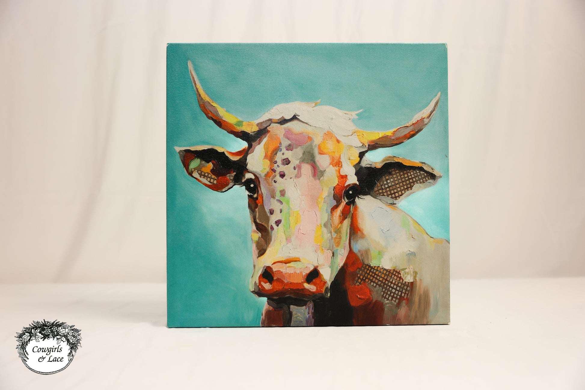 16x16 rustic farmhouse cow canvas painting
